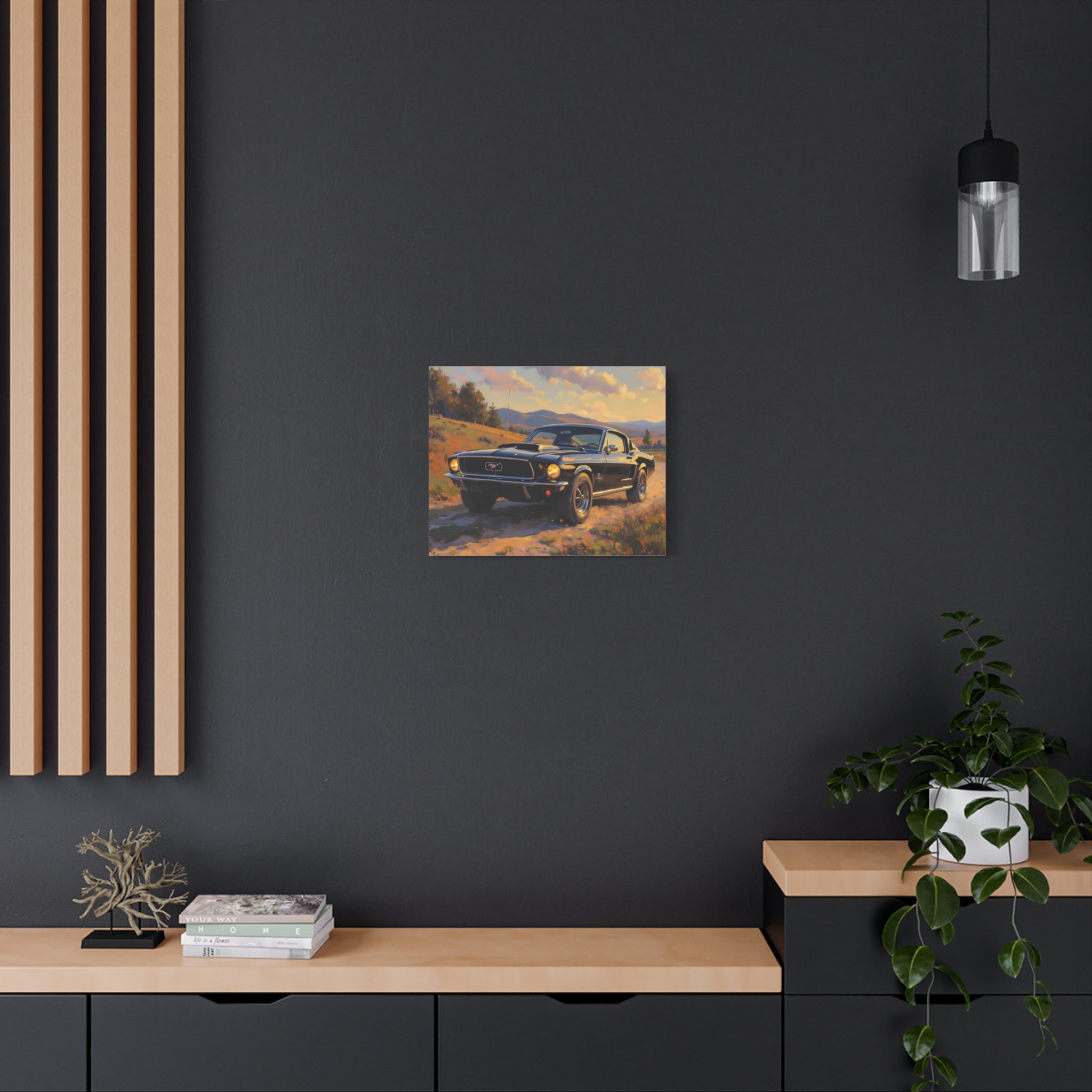 Vintage Mustang Sunset Wall Art - Classic Muscle Car - Stretched Canvas