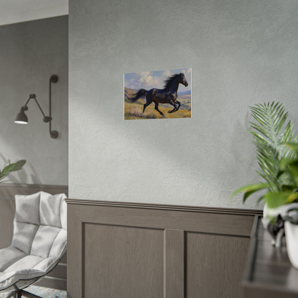 Running Black Stallion Wall Art - Horse Painting - Poster