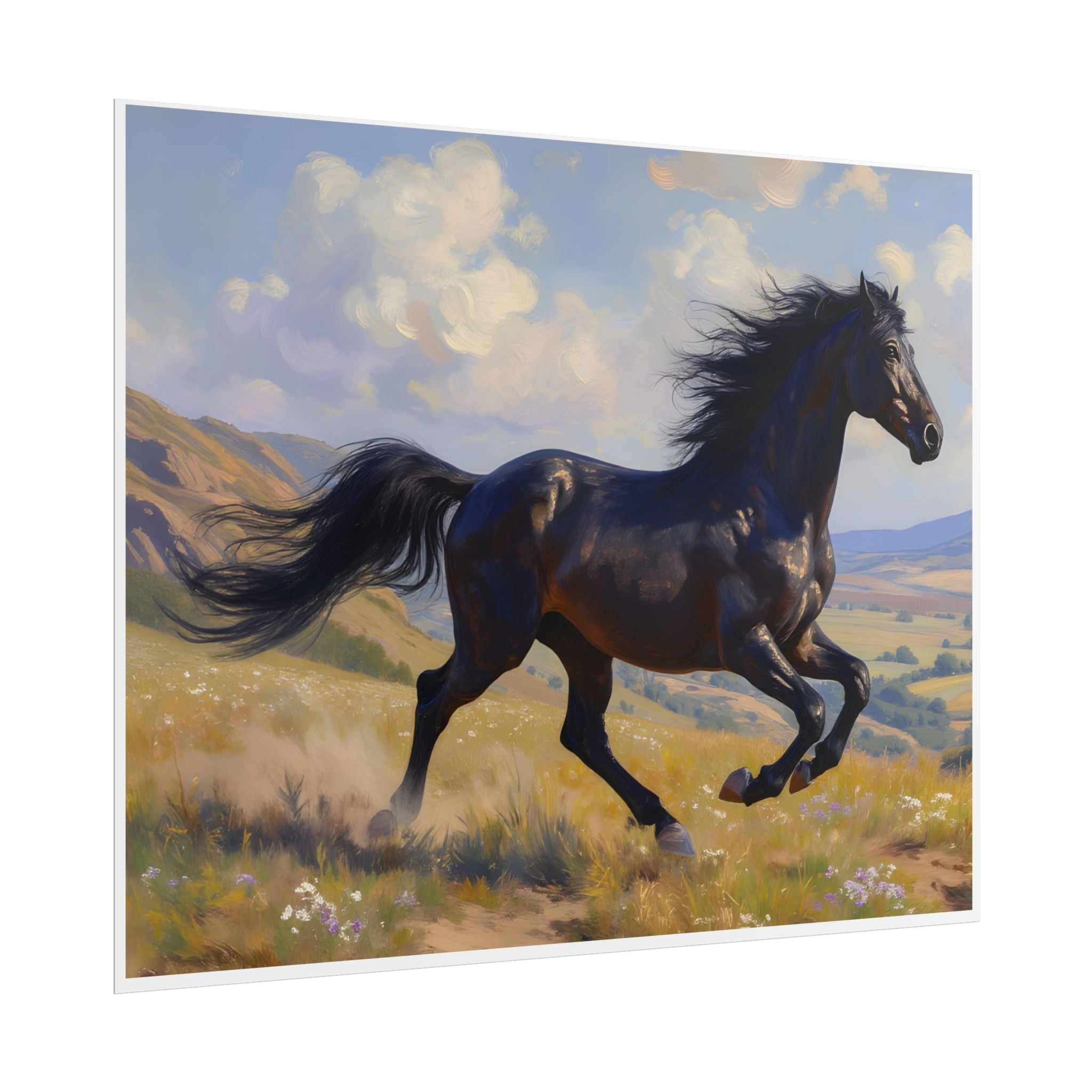 Running Black Stallion Wall Art - Horse Painting - Poster