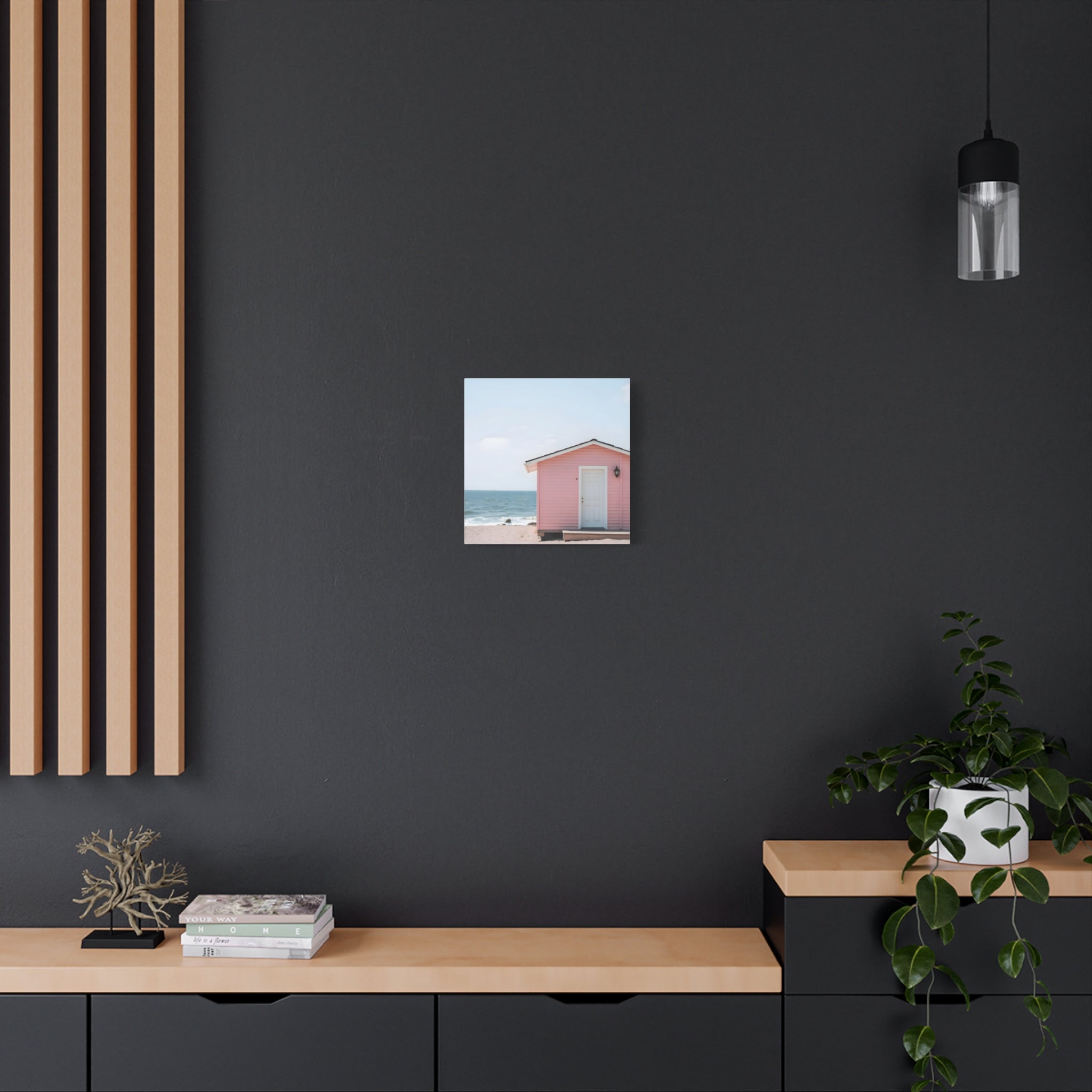 Pink Beach Cottage  Wall Art - Stretched Canvas