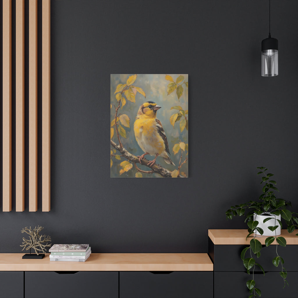 Goldfinch on a branch Wall Art - Stretched Canvas