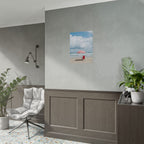 Een herinnering aan een zonovergoten stranddag met strandstoel en parasol - Poster 