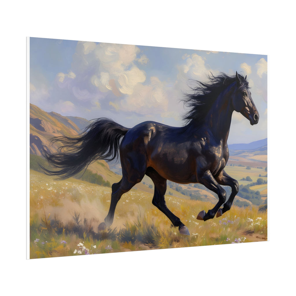 Running Black Stallion Wall Art - Horse Painting - Poster