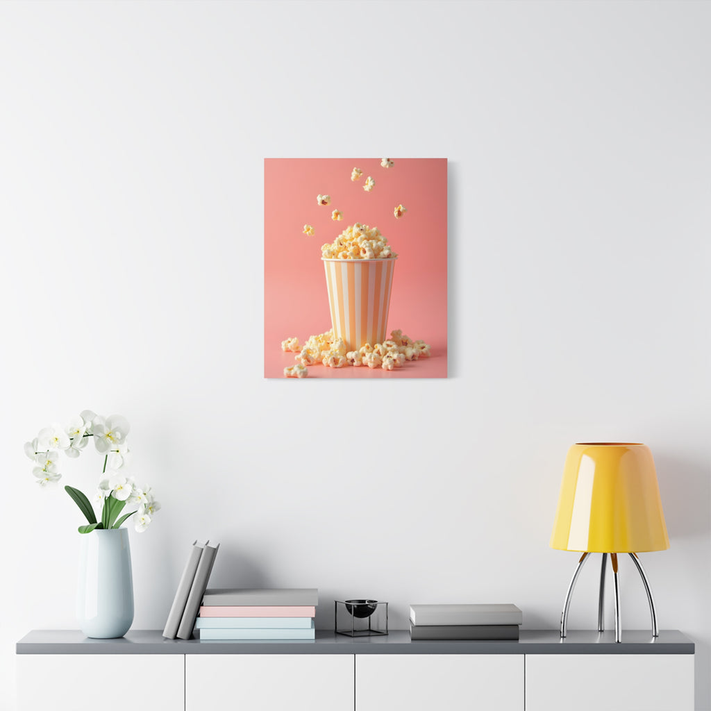 Popcorn with a pink background Wall Art - Stretched Canvas
