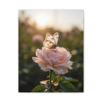 Butterfly on Pink Rose Wall Art - Stretched Canvas