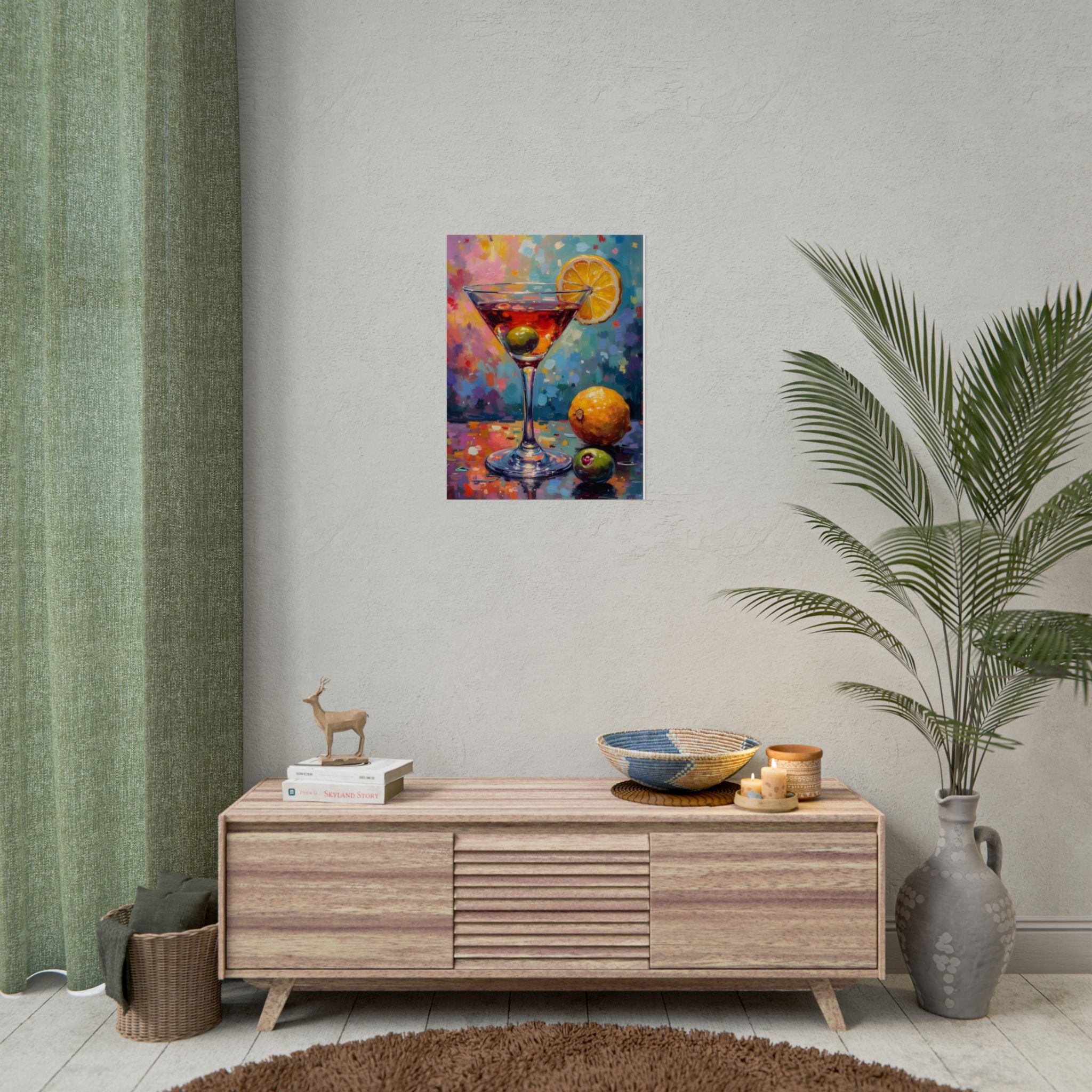 Colorful martini glass with lemon and olive Wall Art - Poster