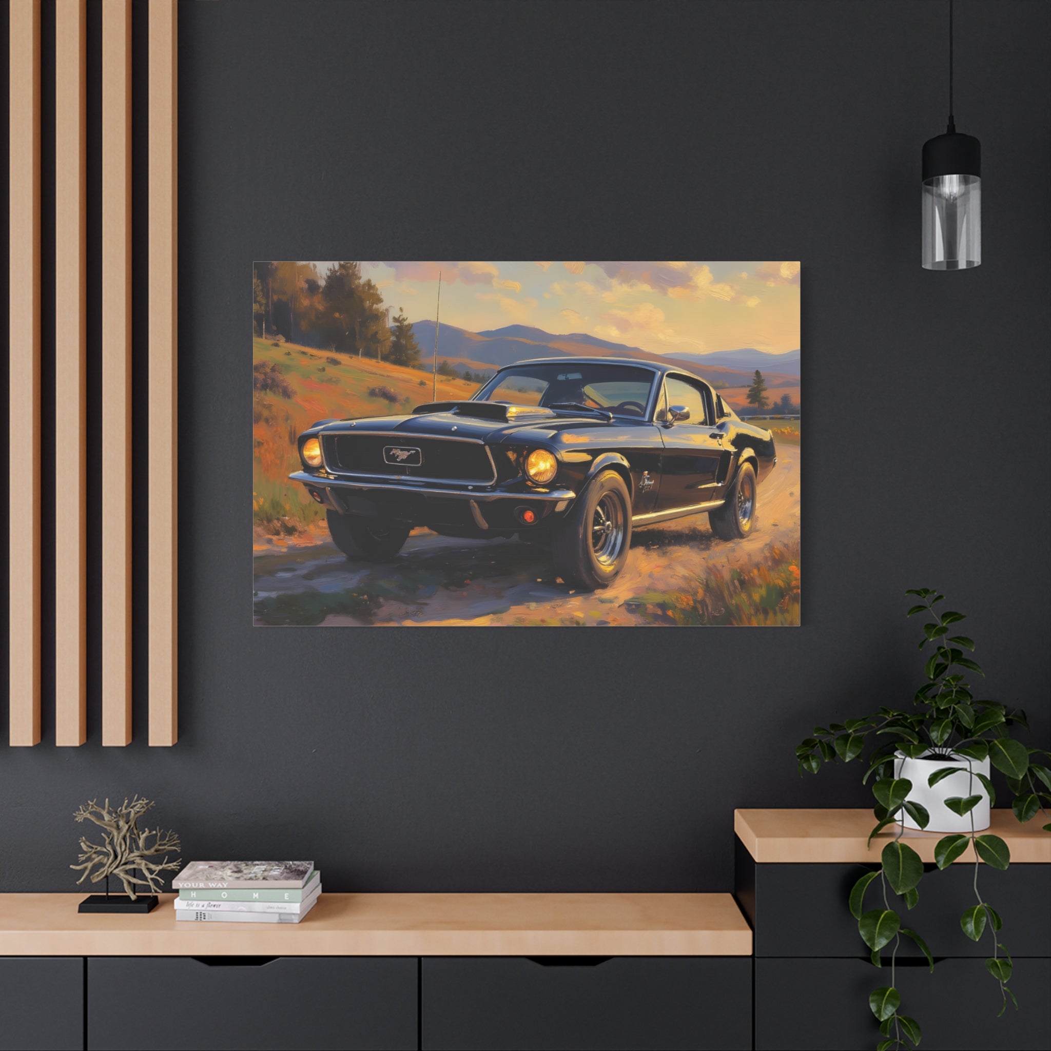 Vintage Mustang Sunset Wall Art - Classic Muscle Car - Stretched Canvas