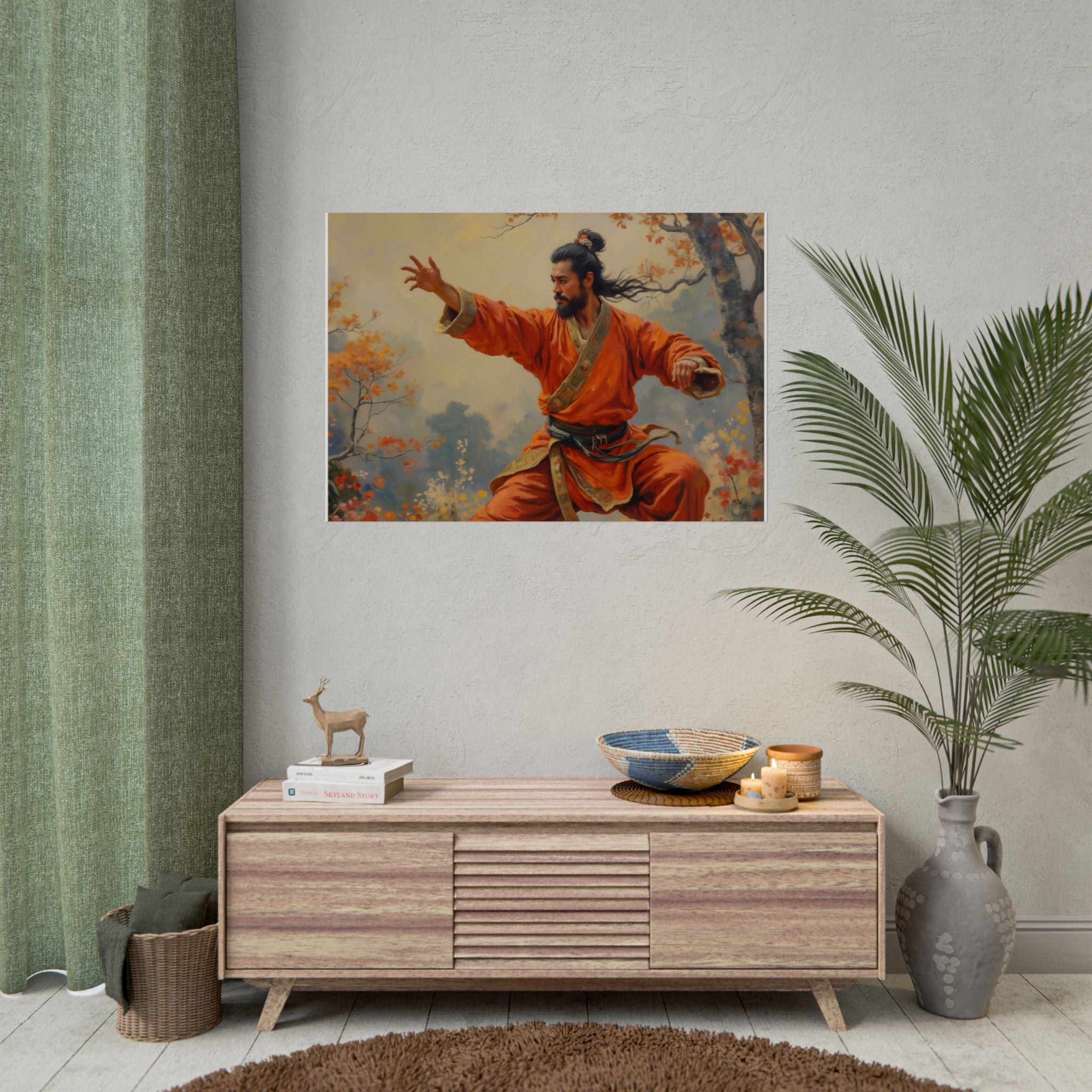 Martial Artist Art Poster - Krijger in Oranje Traditionele Kung Fu Muurkunst