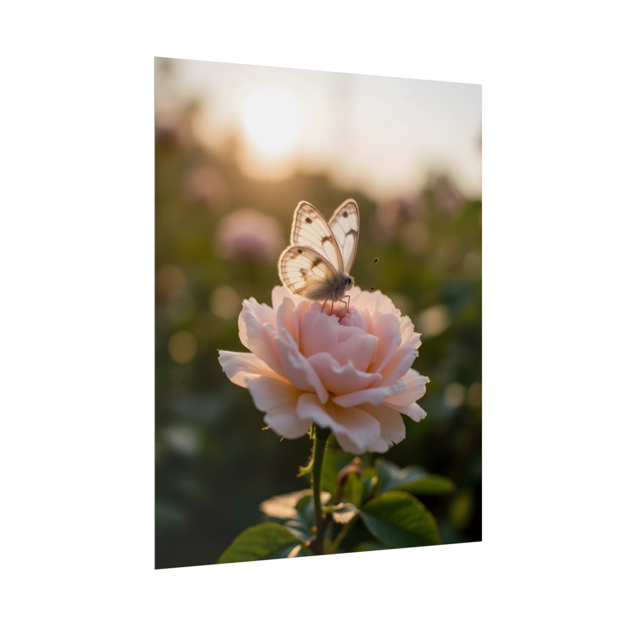 Butterfly on Pink Rose Wall Art - Poster