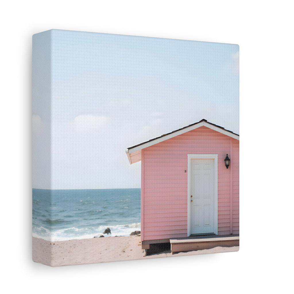 Pink Beach Cottage  Wall Art - Stretched Canvas