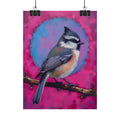 Colorful Songbird Poster — Blue Jay Art Print on Vibrant Pink Background