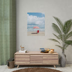 Sun-drenched beach memory with beach chair and umbrella - Poster