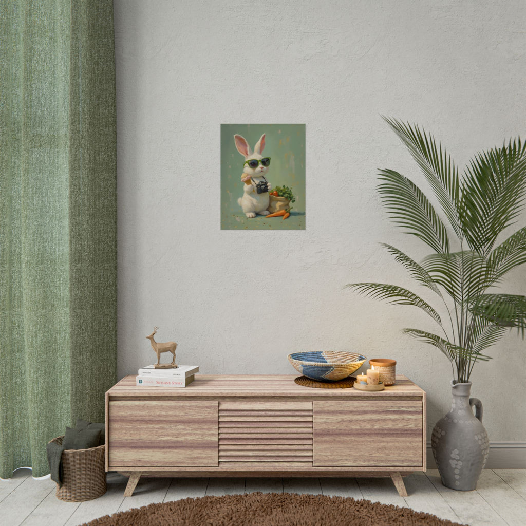 Green Bunny Rolled Poster — Cool Bunny with Camera Art Print