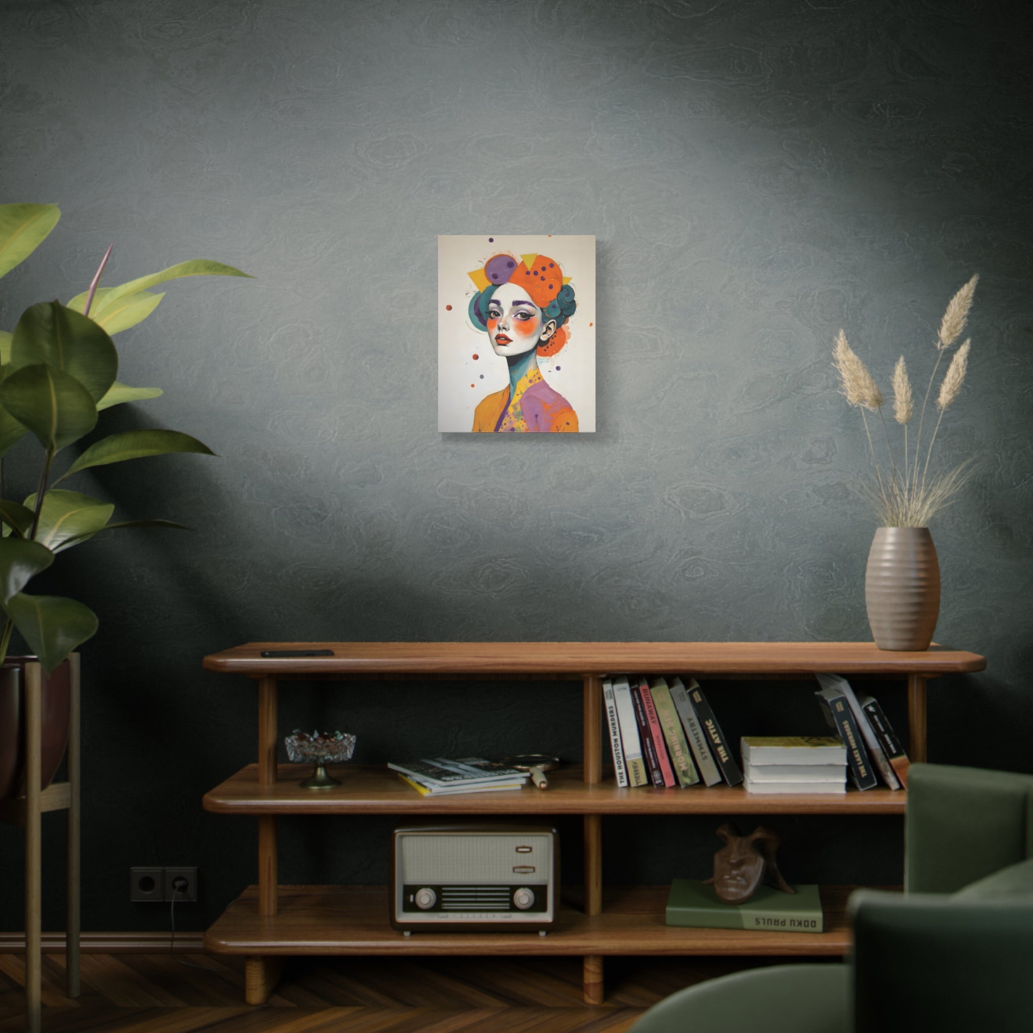 Colorful Portrait Art Canvas - Abstract Geisha Woman Matte Stretched Canvas