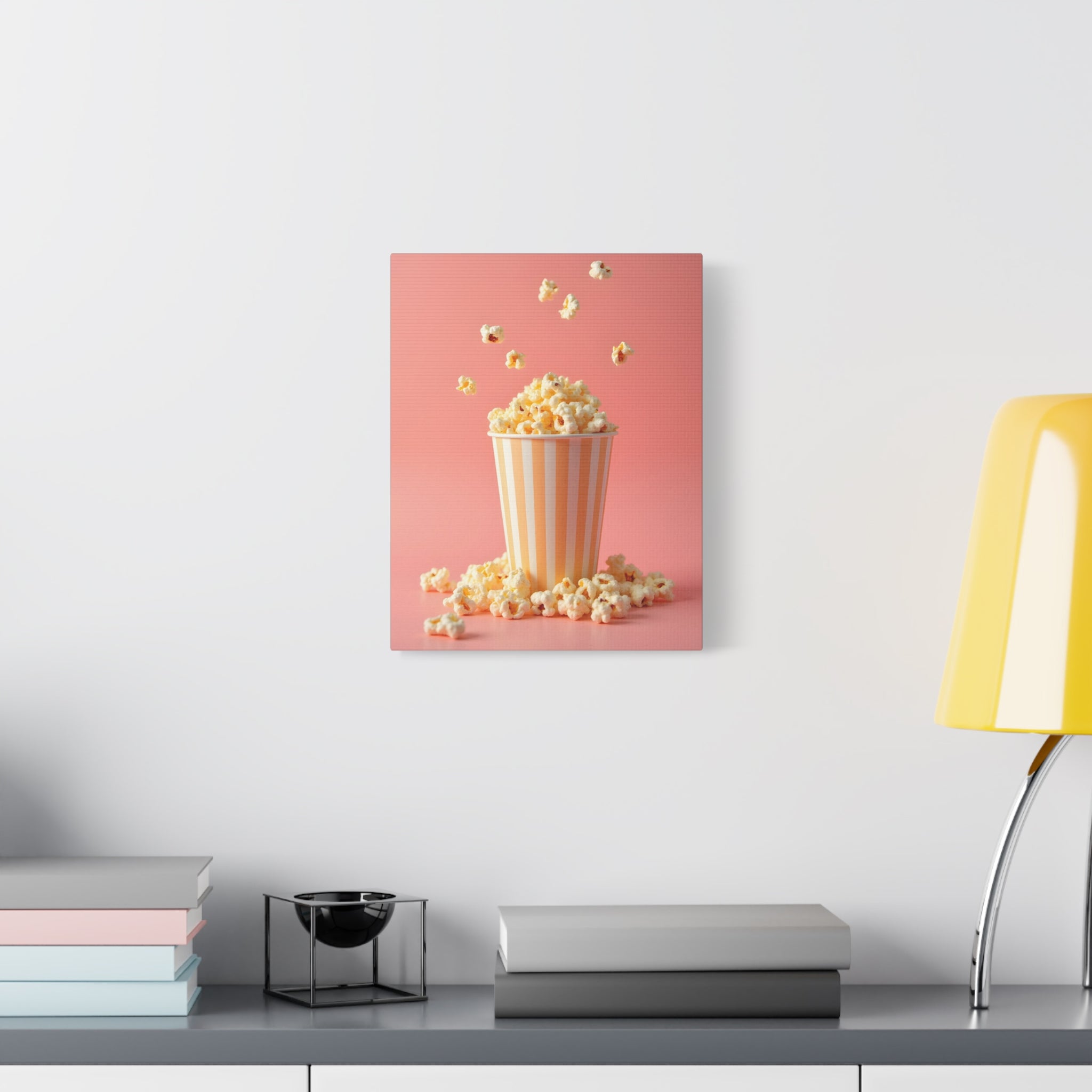 Popcorn with a pink background Wall Art - Stretched Canvas