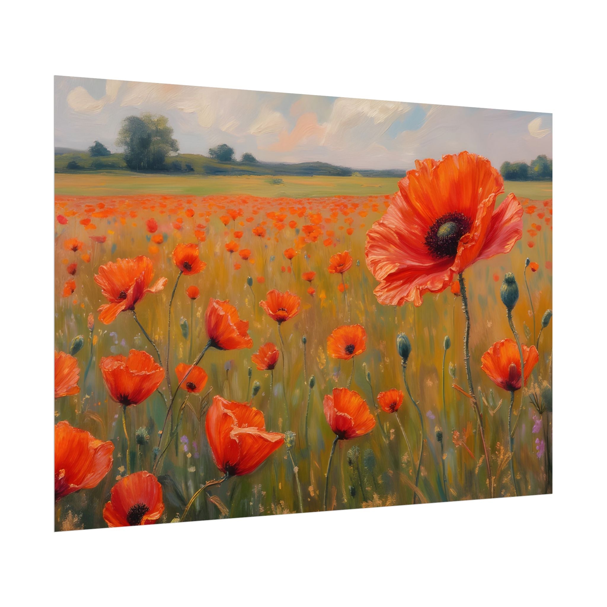 Poppy Field Kunstposter - Opgerolde Bloemen Muurprint voor Huis & Kantoor