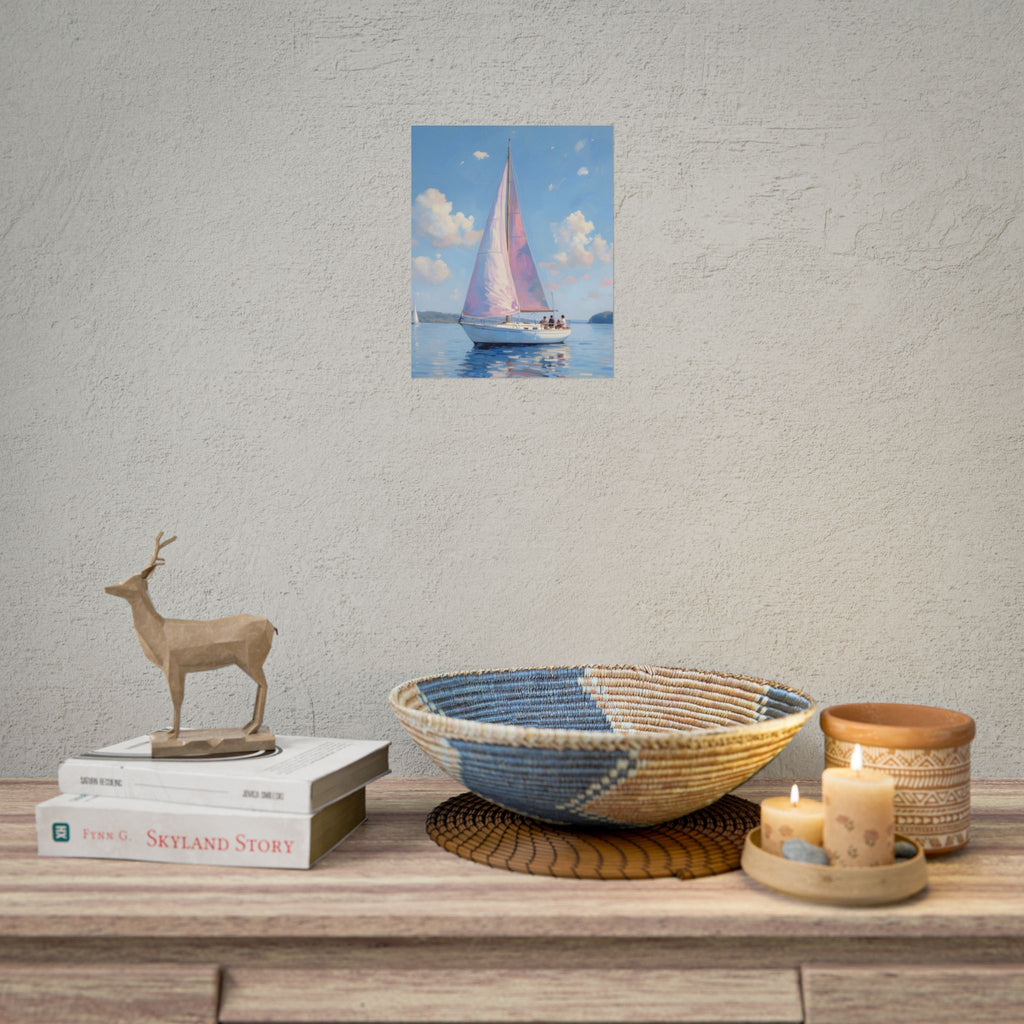 Sailing boat on calm water with pink accents - Poster