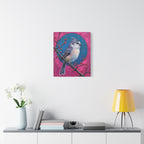 Blue jay on a holly branch Wall Art - Stretched Canvas