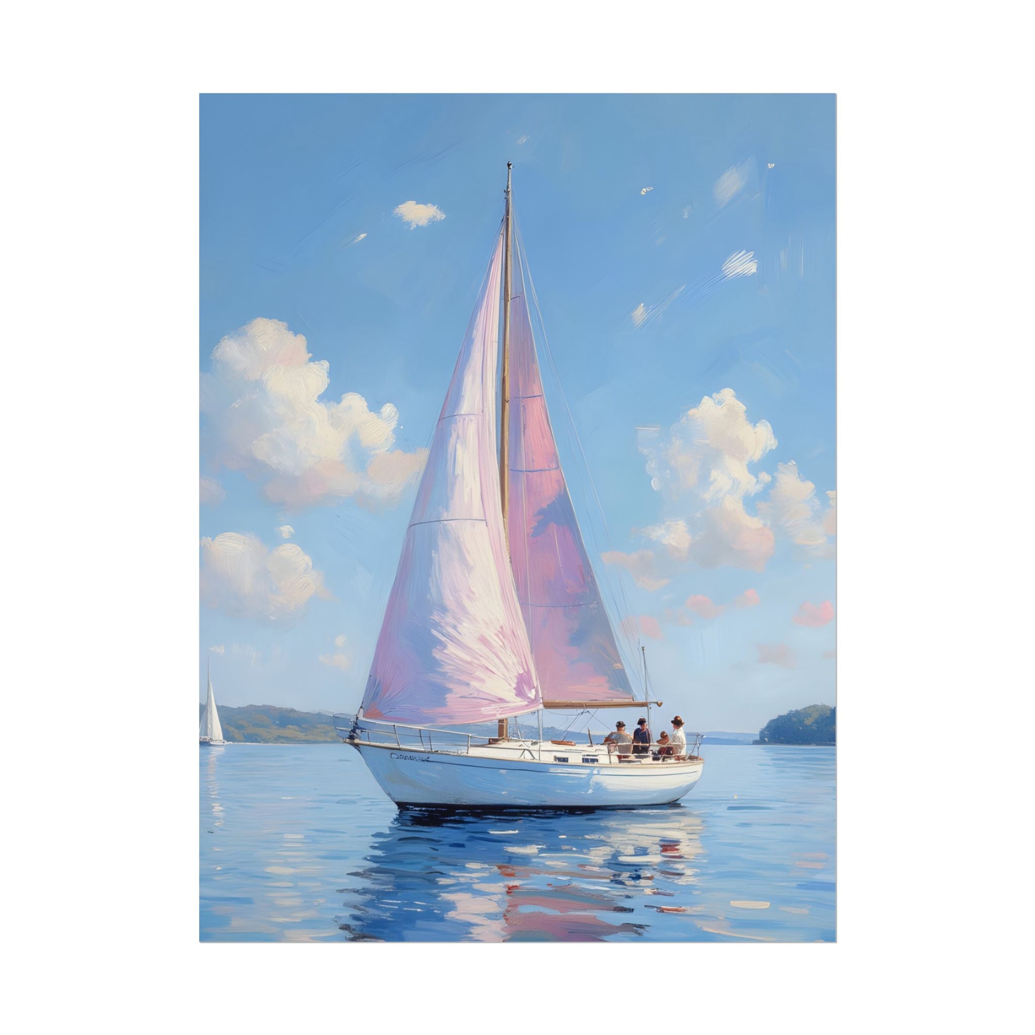 Sailing boat on calm water with pink accents - Poster