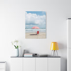 Sun-drenched beach memory with beach chair and umbrella Canvas Wall Art - Stretched Canvas