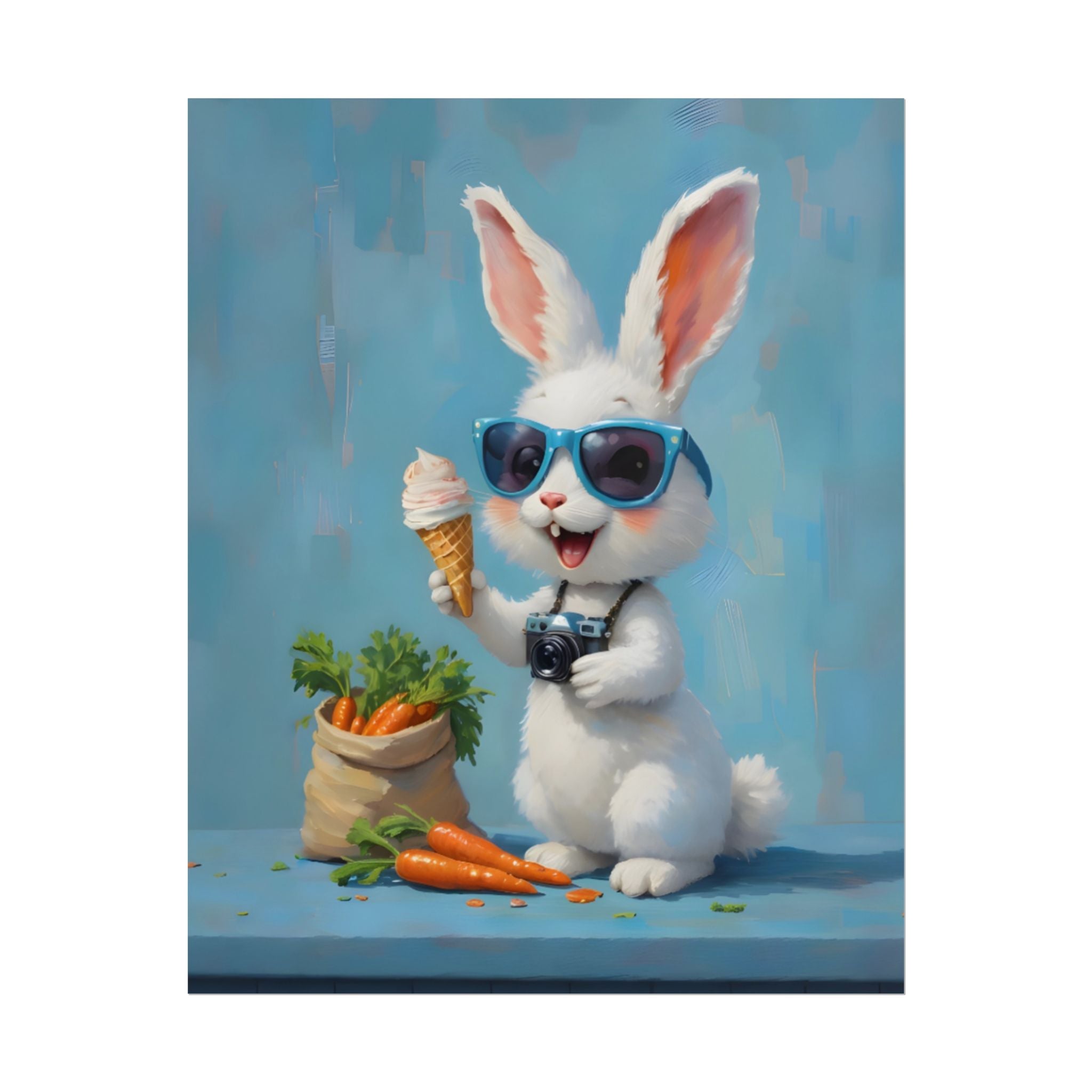 Blue Bunny Poster - Cute Sunglasses Rabbit Rolled Art Print