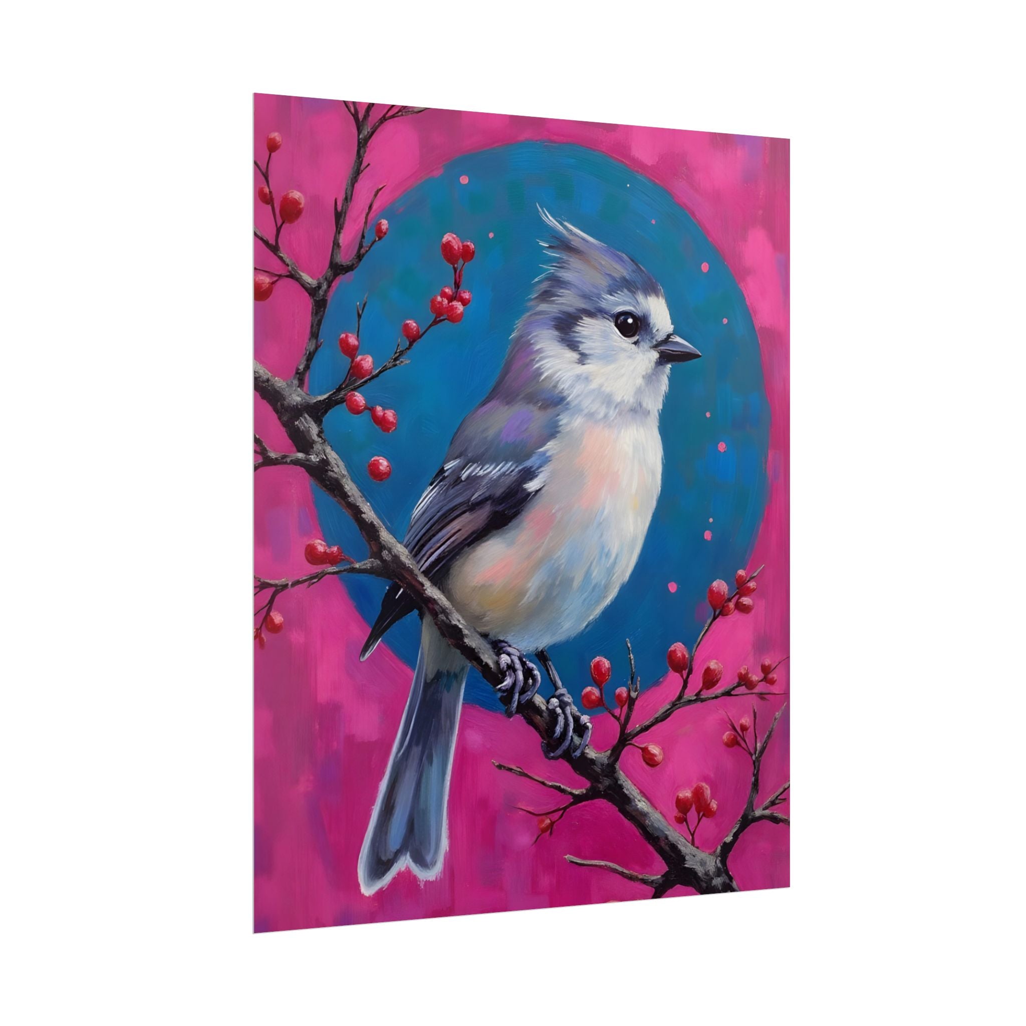 Blue jay on a holly branch Wall Art - Poster