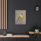 Putter Muurkunst Canvas — Gele Zangvogel Schilderij op Tak, Mat Gespannen Canvas