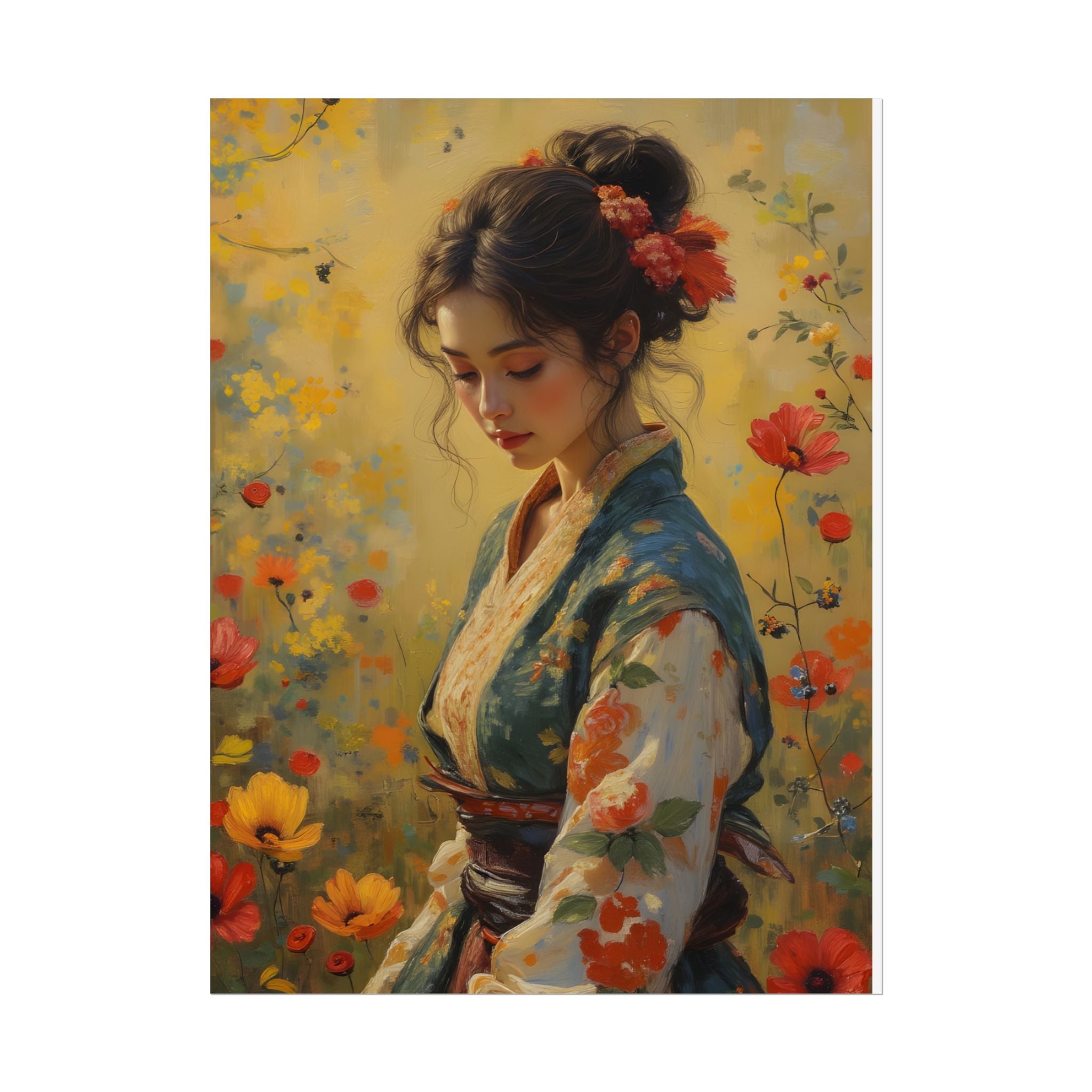 Asian Floral Lady Wall Art - Poster