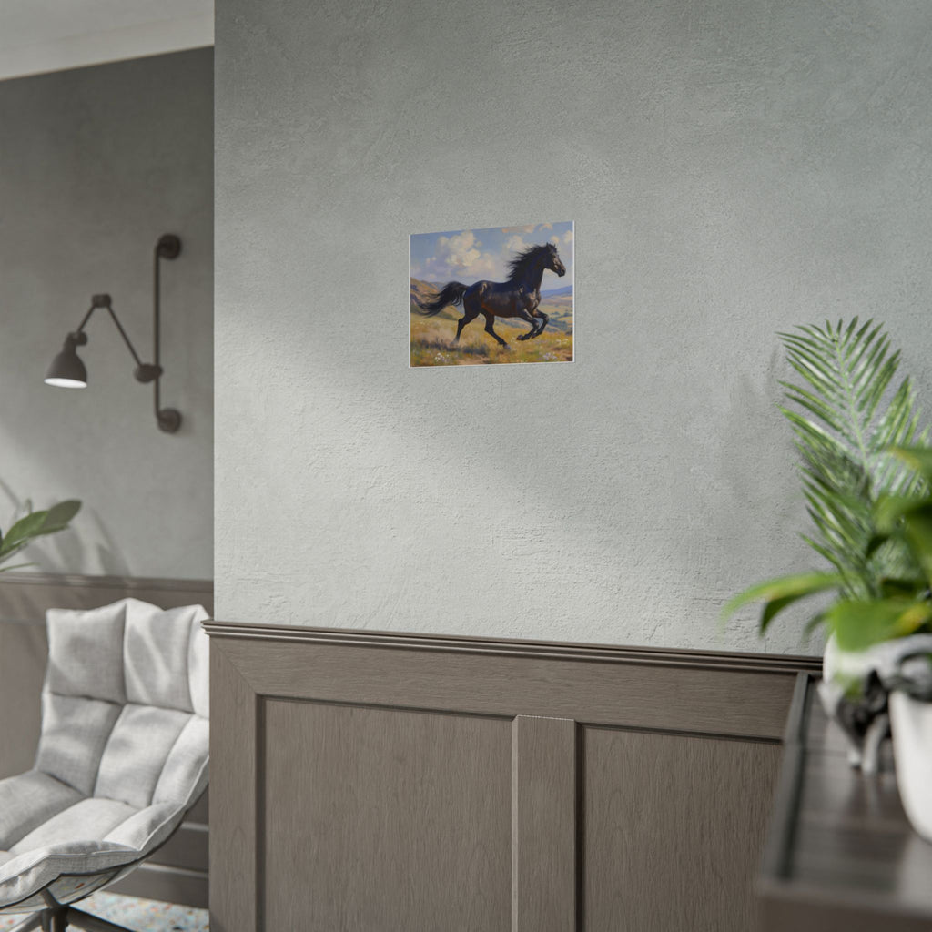 Running Black Stallion Wall Art - Horse Painting - Poster