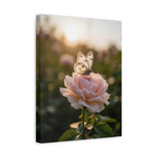 Butterfly on Pink Rose Wall Art - Stretched Canvas