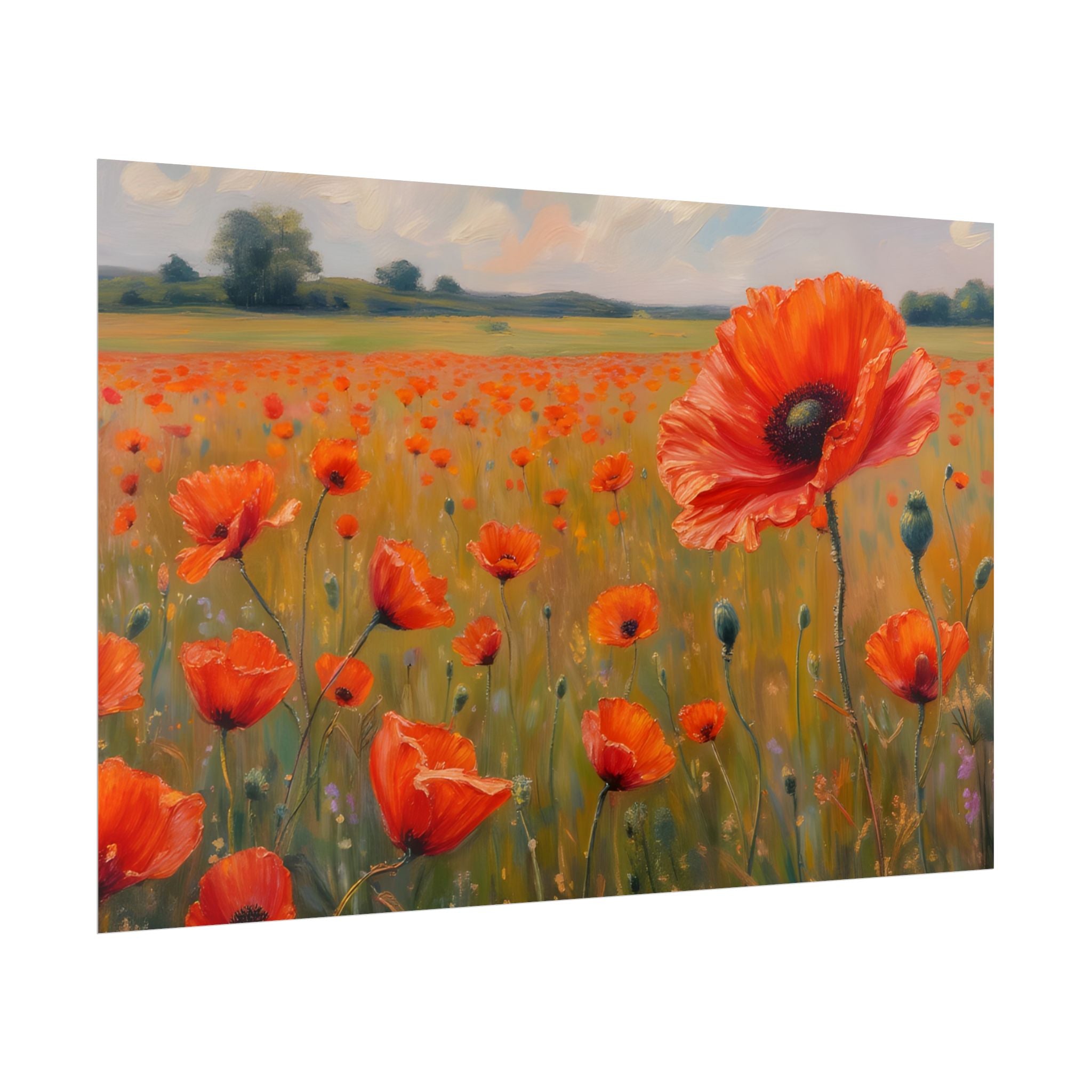Poppy Field Kunstposter - Opgerolde Bloemen Muurprint voor Huis & Kantoor