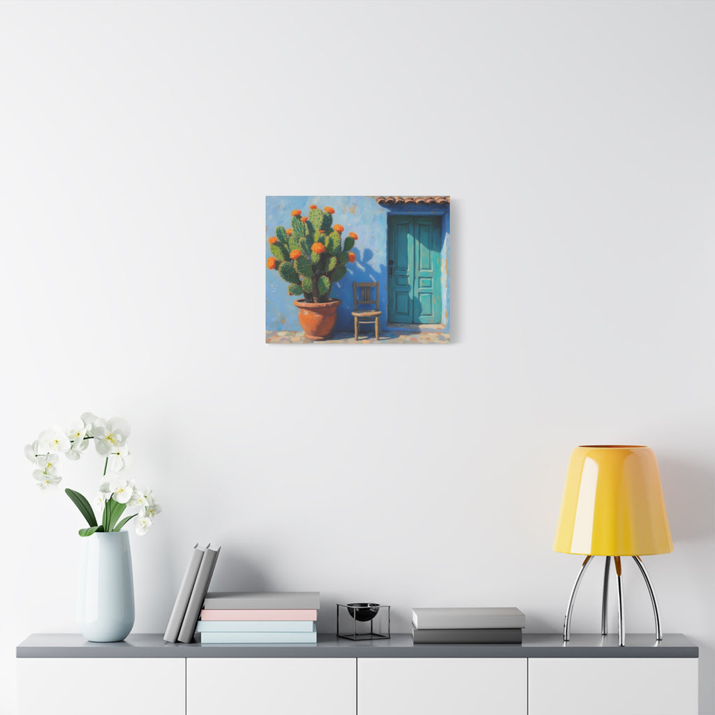 Southwestern Cactus Canvas Wall Art - Turquoise Door Painting (Matte Stretched)