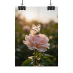 Butterfly on Pink Rose Wall Art - Poster