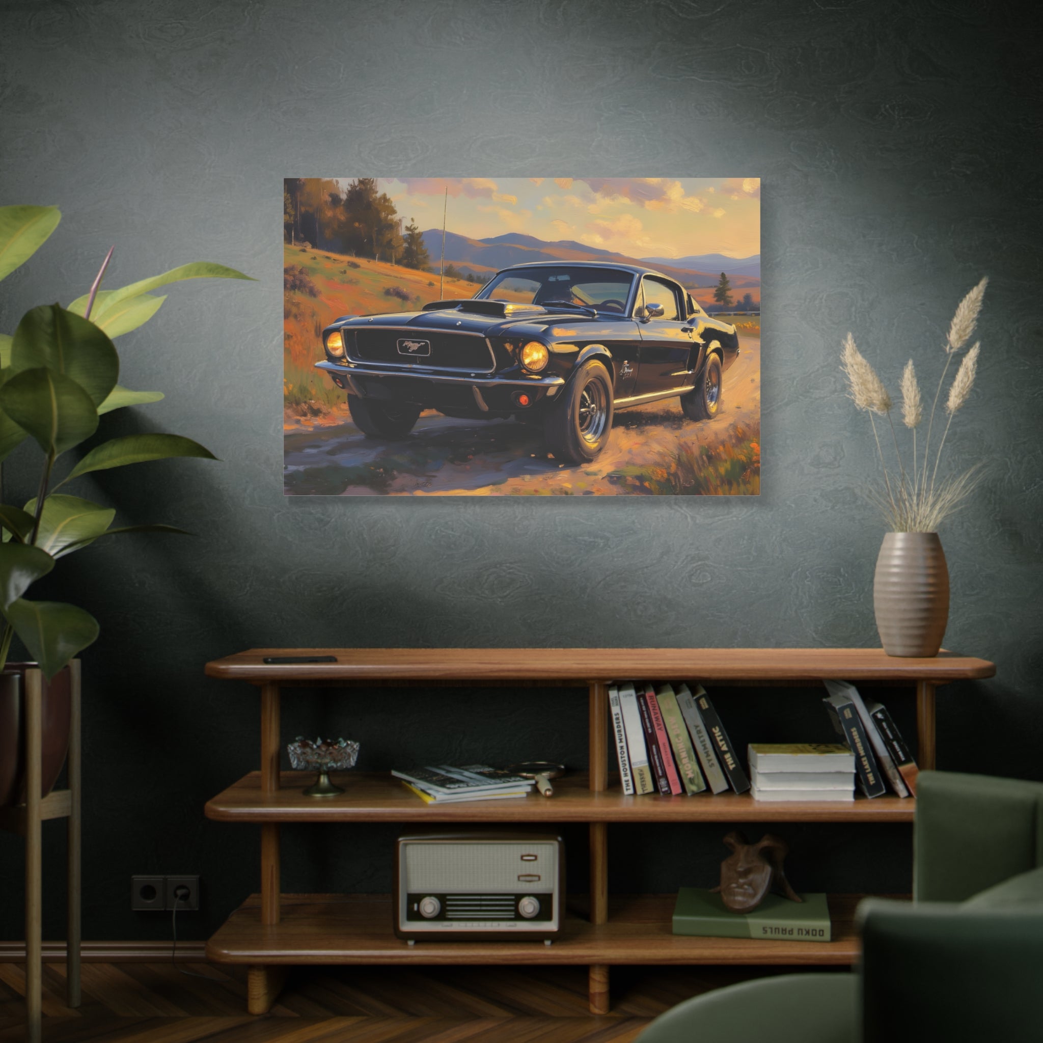 Vintage Mustang Sunset Wall Art - Classic Muscle Car - Stretched Canvas