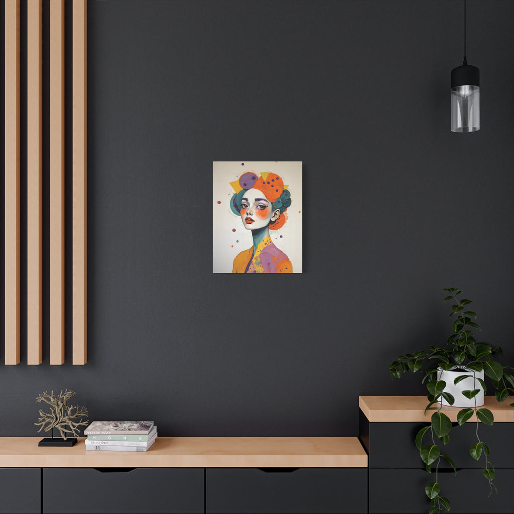Colorful Portrait Art Canvas - Abstract Geisha Woman Matte Stretched Canvas