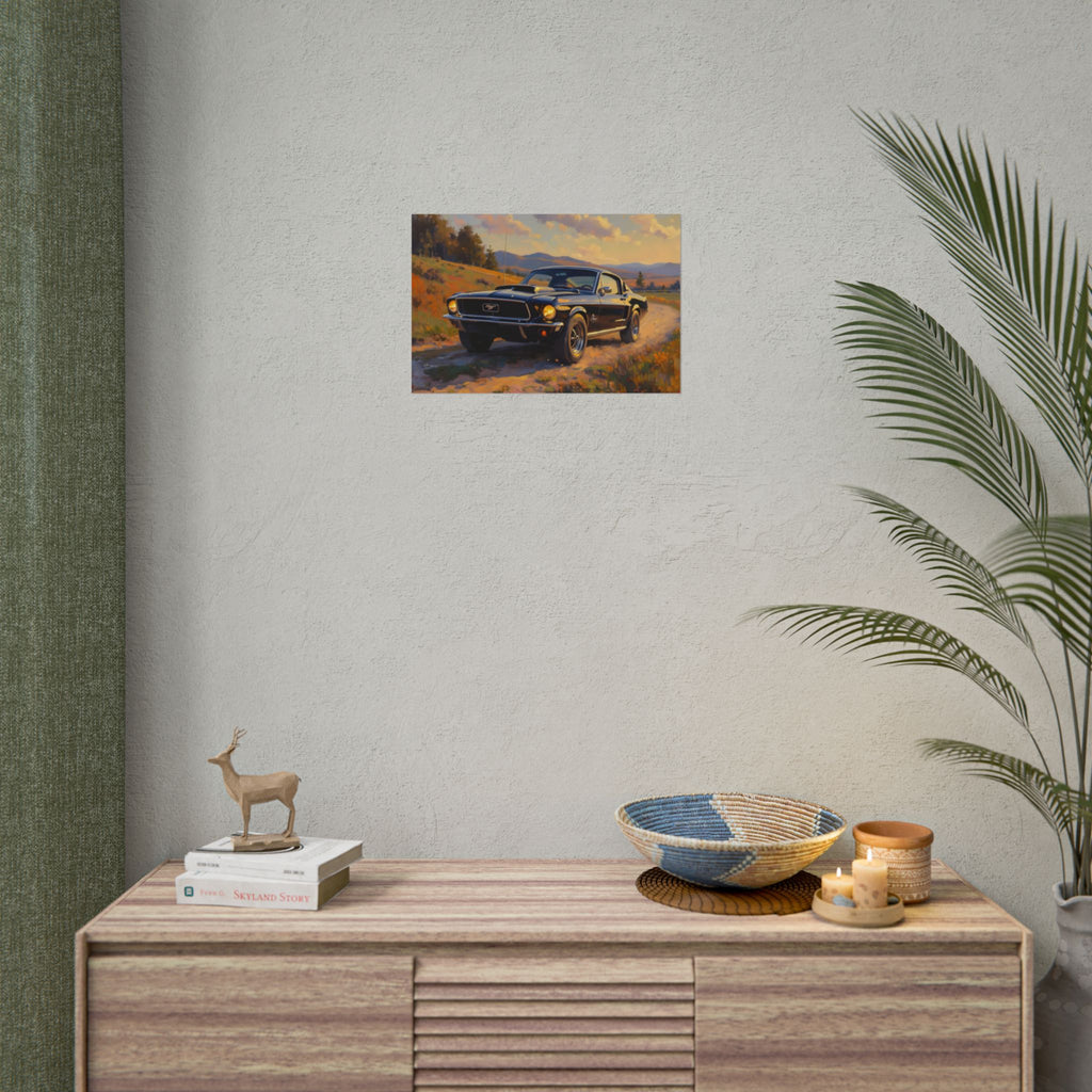 Vintage Mustang Sunset Wall Art - Classic Muscle Car - Poster
