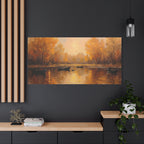 Autumn at the lake with rowboats Wall Art - Stretched Canvas