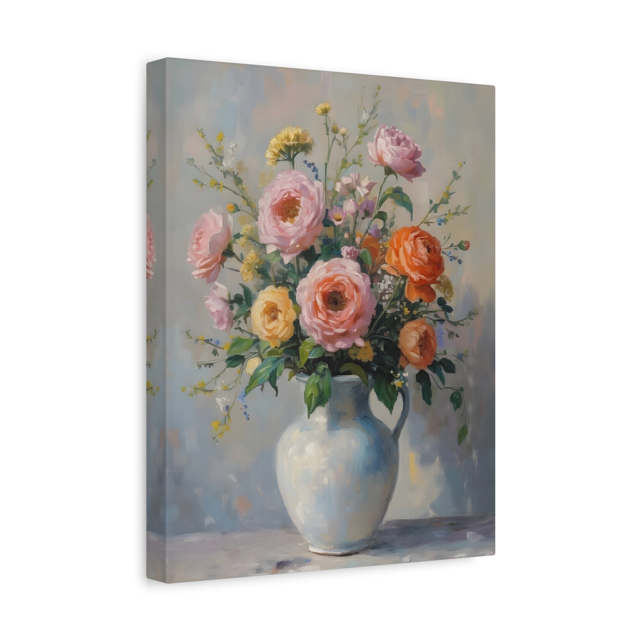 Colourful Roses in Jug Wall Art - Stretched Canvas