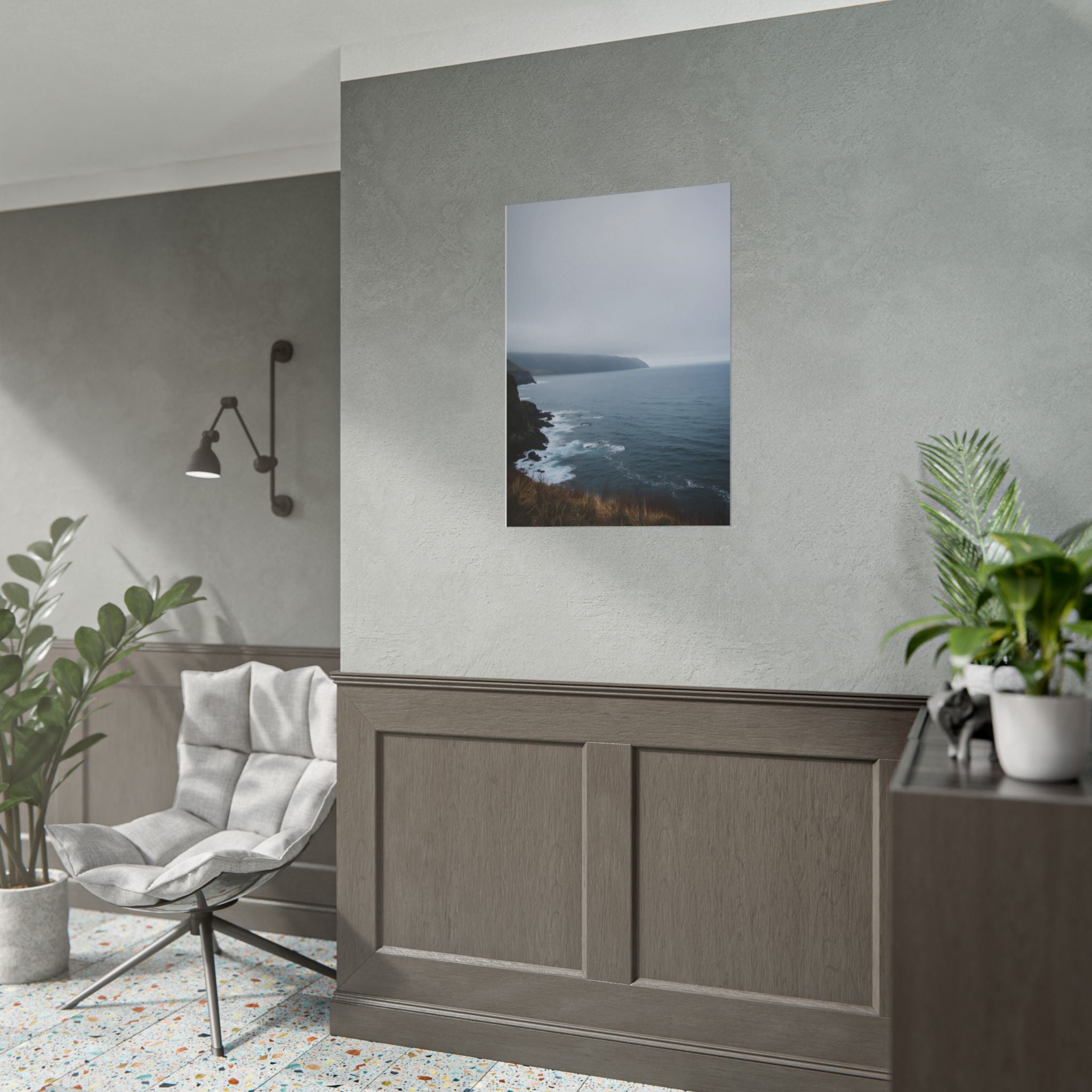 Foggy Coastal Cliff Wall Art  - Poster