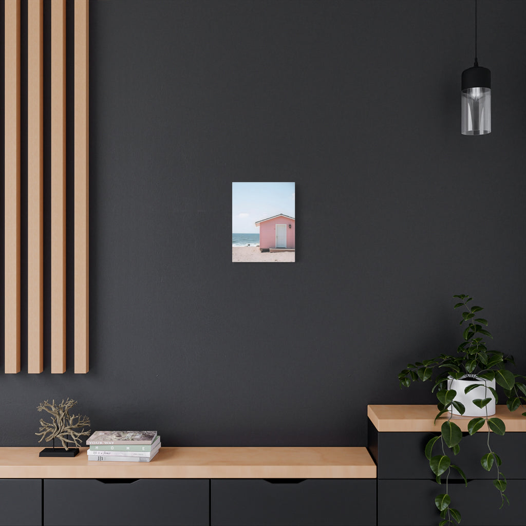 Pink Beach Cottage  Wall Art - Stretched Canvas