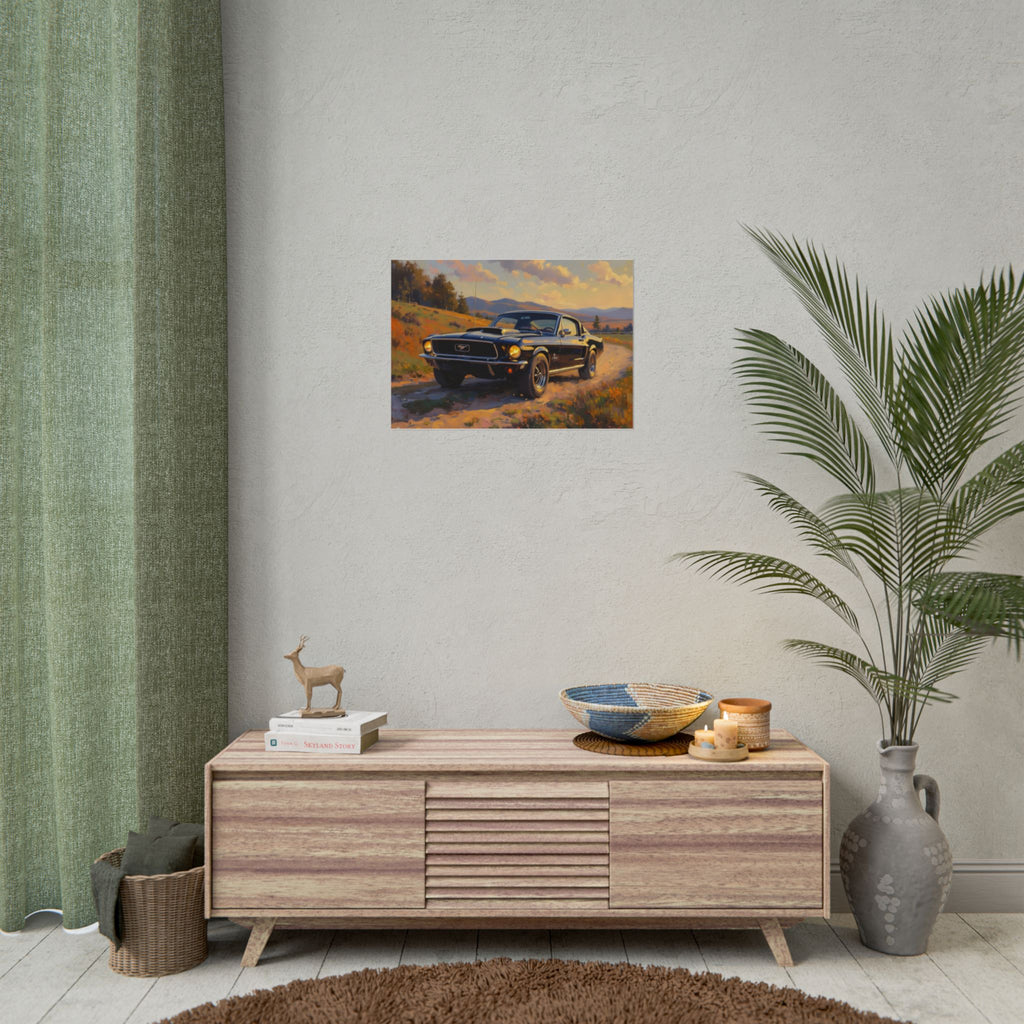 Vintage Mustang Sunset Wall Art - Classic Muscle Car - Poster