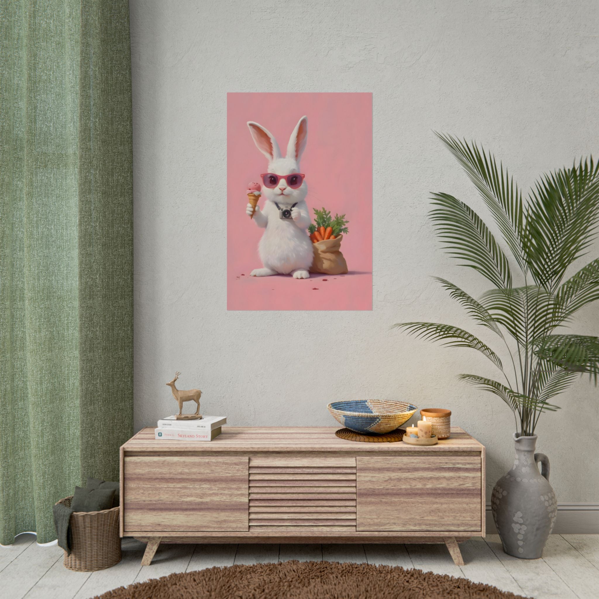 Pink Cute Bunny Poster – Pink Ice Cream Rabbit Wall Art