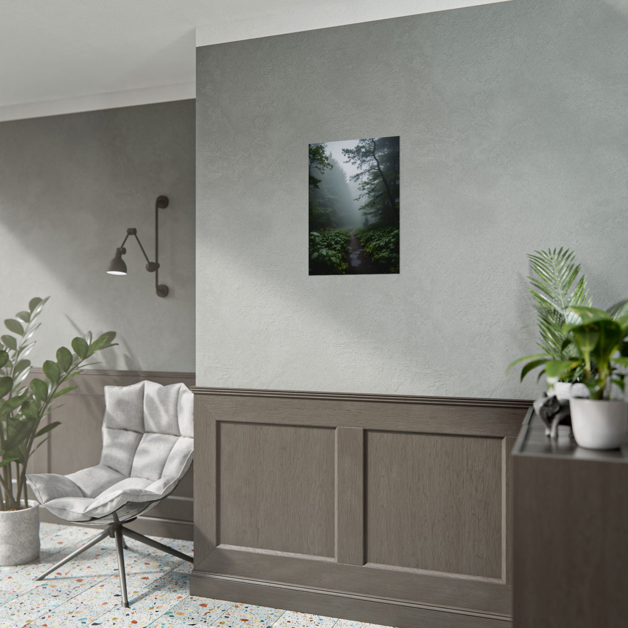 Misty Forest Path  Stretched Wall Art - Poster
