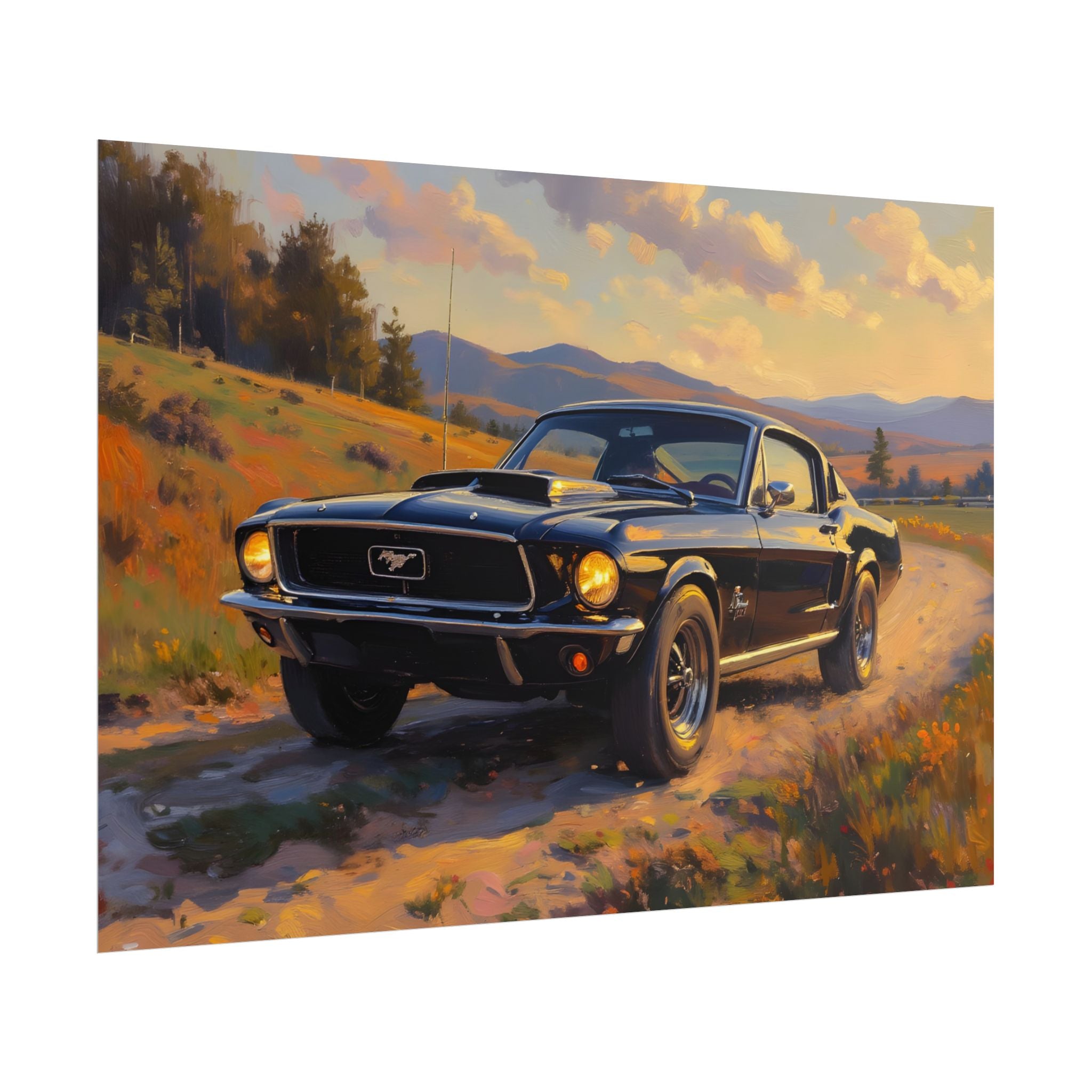 Vintage Mustang Sunset Wall Art - Classic Muscle Car - Poster