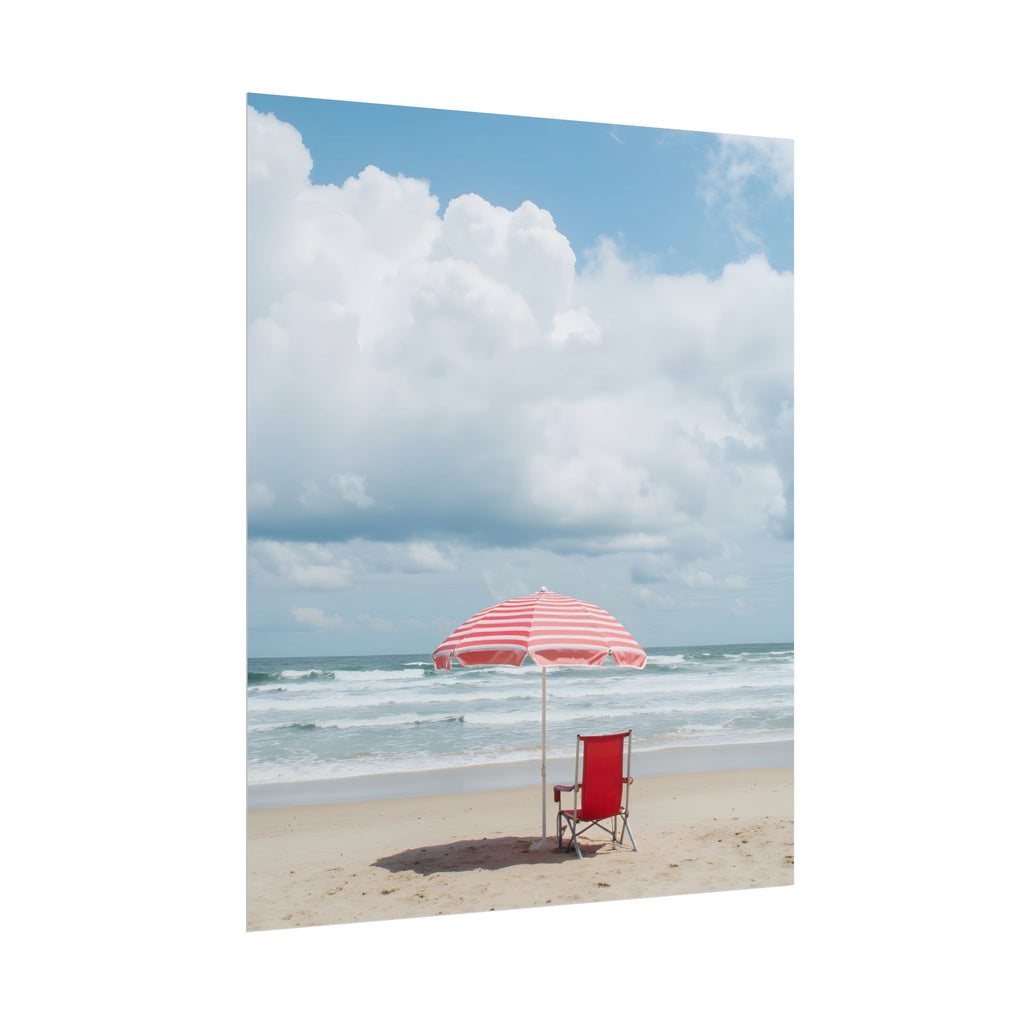 Sun-drenched beach memory with beach chair and umbrella - Poster