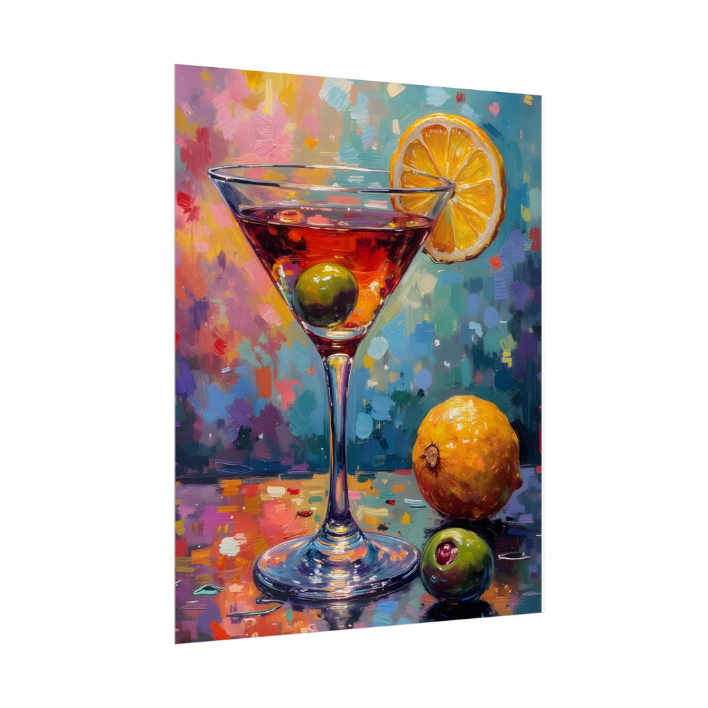 Colorful martini glass with lemon and olive Wall Art - Poster