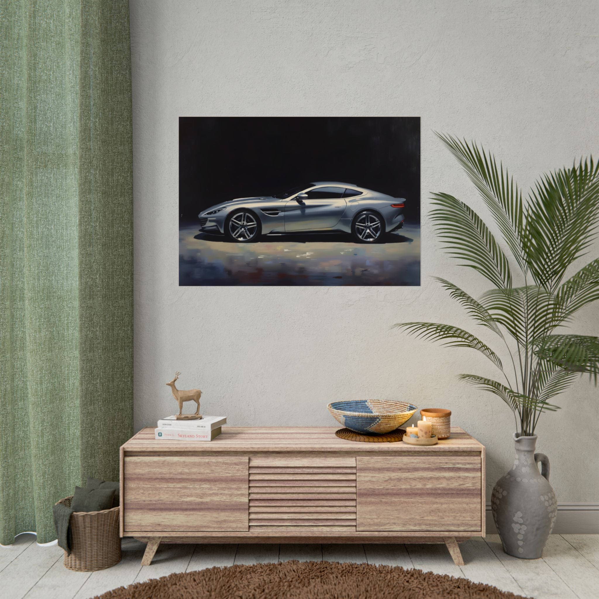 Sportwagen Poster - Zilveren GT Automotive Kunstprint (Opgerolde Poster)