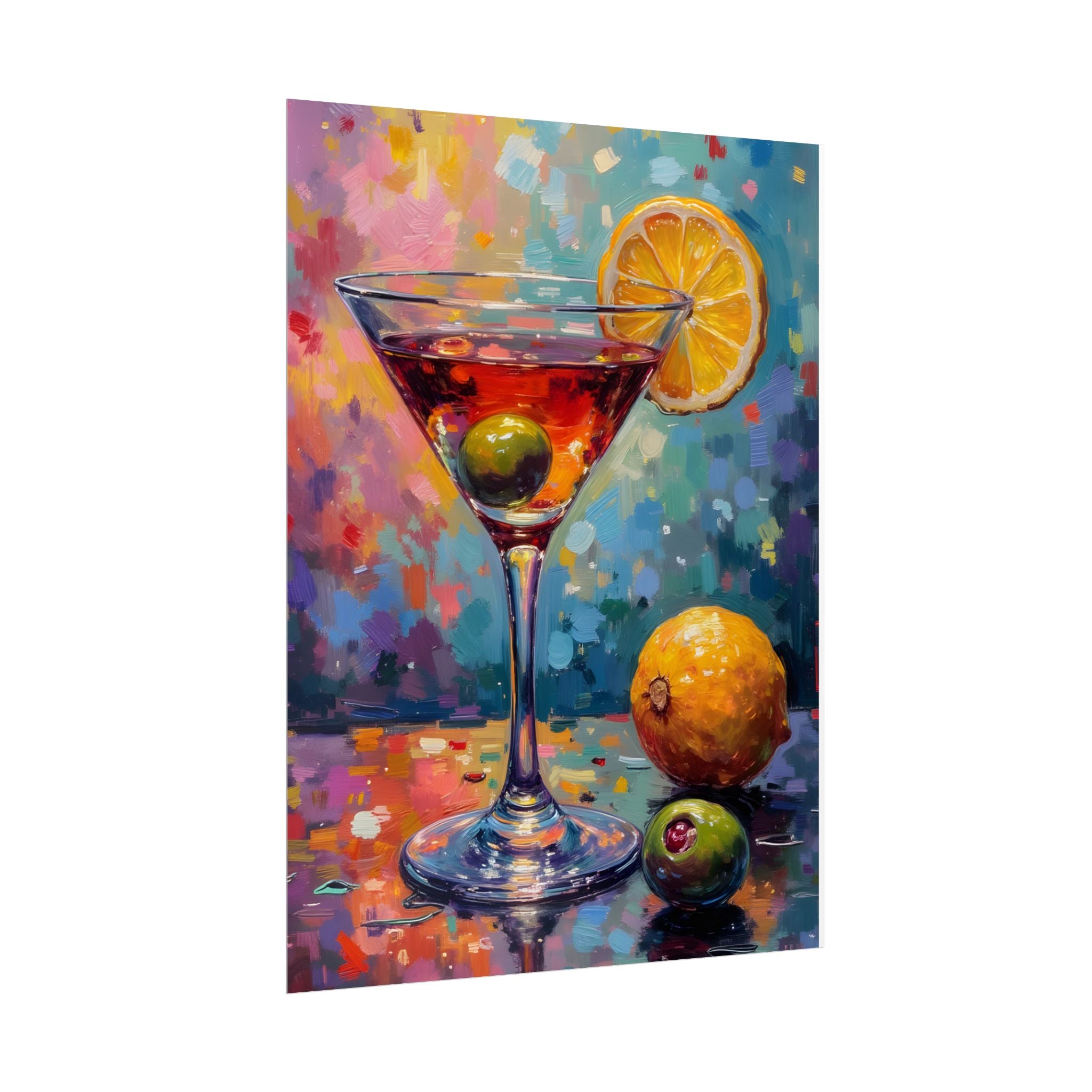 Colorful martini glass with lemon and olive Wall Art - Poster