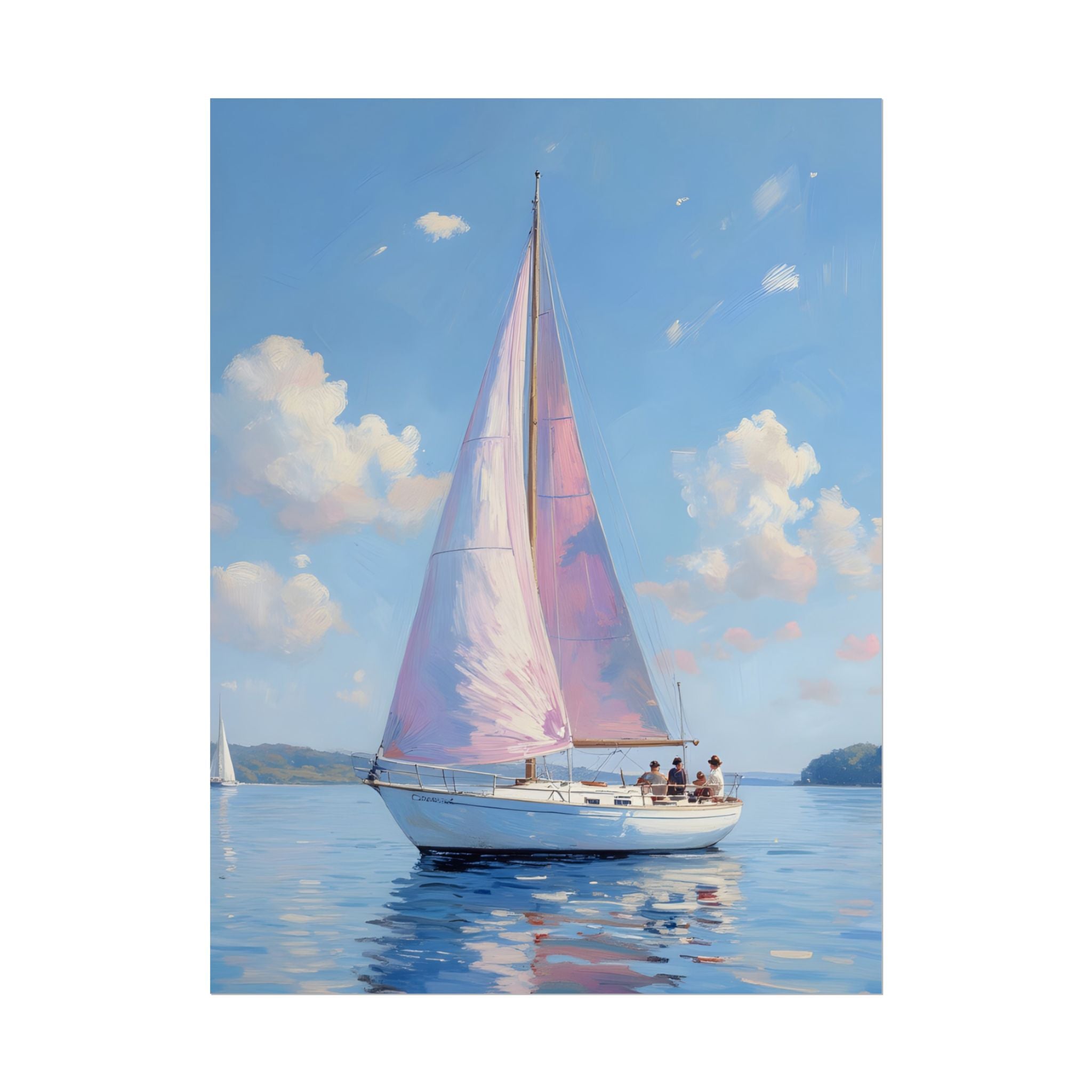 Sailing boat on calm water with pink accents - Poster