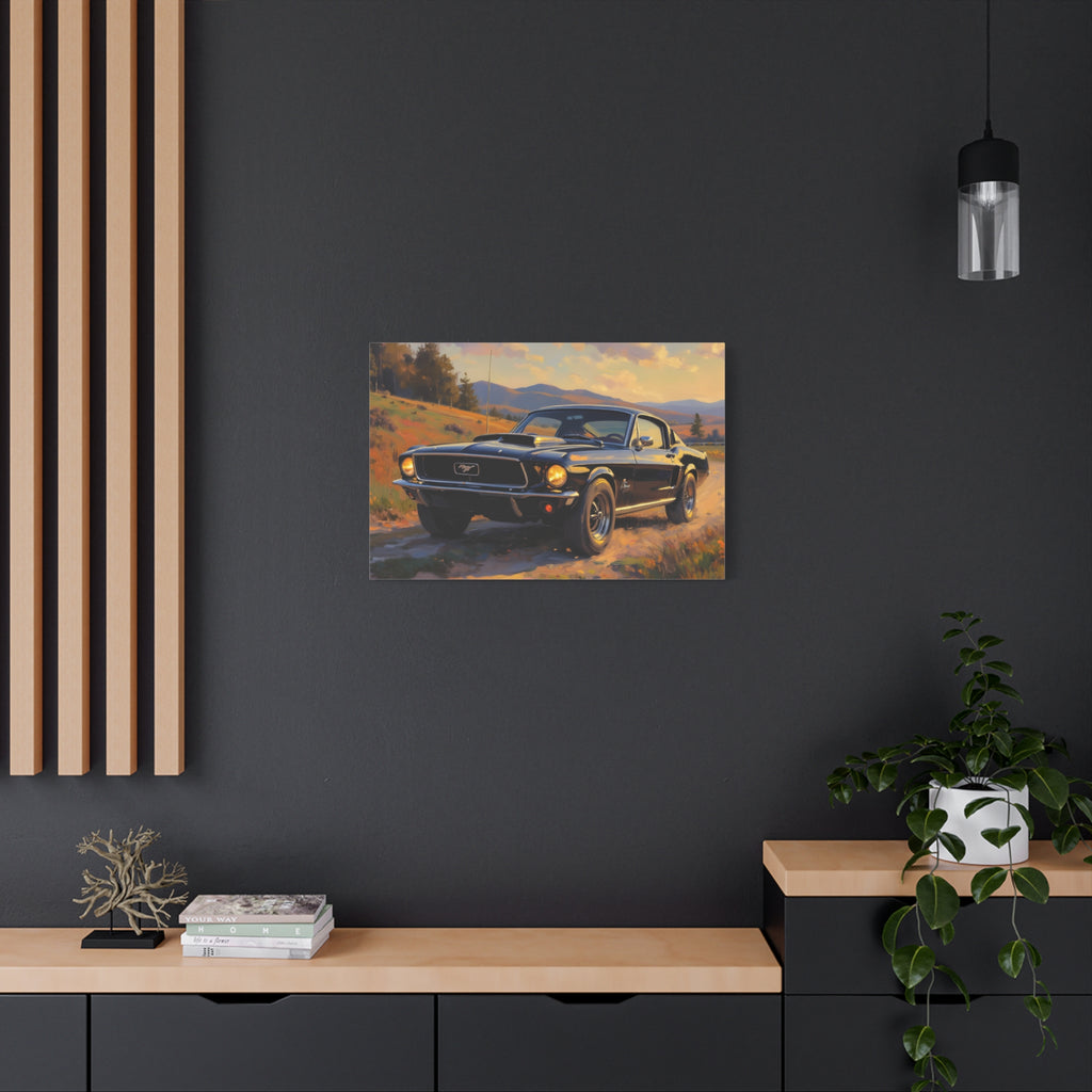 Vintage Mustang Sunset Wall Art - Classic Muscle Car - Stretched Canvas